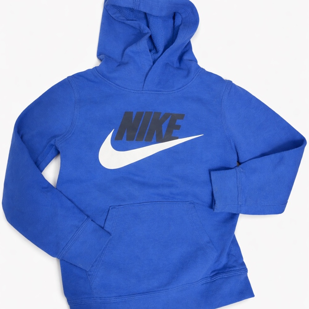 Nike Royal Blue Hooded Sweatshirt with White Swoosh and Black NIKE Text